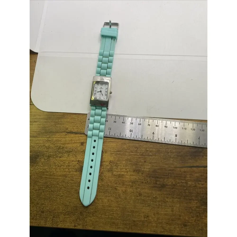 Cannes Womens Silver Teal Band Watch Works New Battery